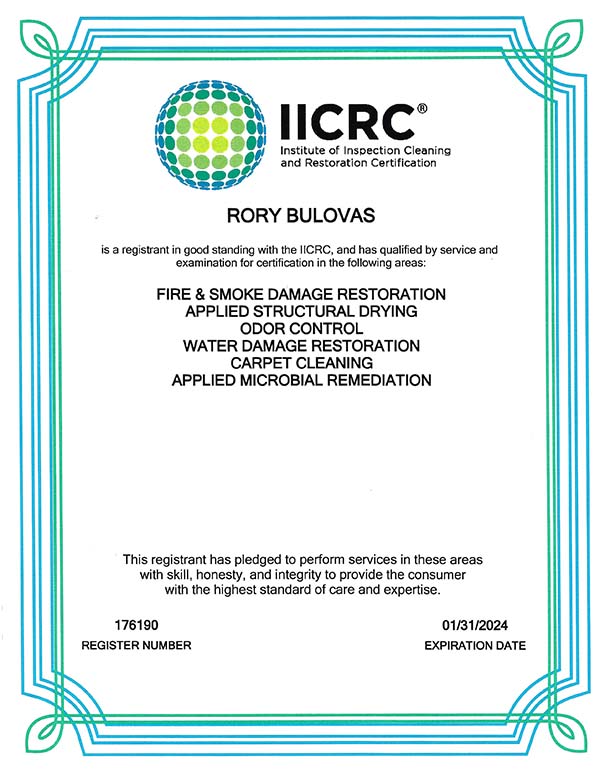 Rory Bulovas IICRC License